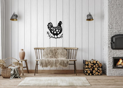 SHIMANY Black Metal Wall Art - Chicken Hanging Wall Sculpture for Kitchen, Farmhouse, Entryway, or Bathroom - Rustic Folk Cutout