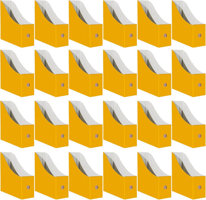 Cardboard Magazine Holder (24 Pack), Sturdy Book Bins for Classroom, Vertical File Folder Organizer, 10.6'' 10.2'' 3.5'' Inch Magazine Rack (Yellow, 24 Pack)