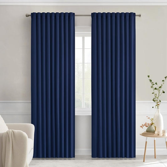 MIULEE Navy Blue Back Tab Blackout Curtains 72 Inches Long 2 Panels Set for Living Room Bedroom Privacy, Rod Pocket/Pinch Pleat Thermal Insulated Room Darkening Pleated Light Blocking Drapes