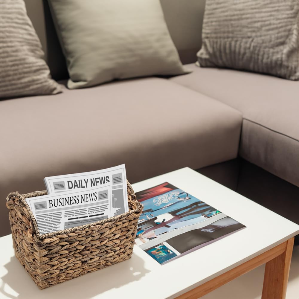 Vintiquewise Woven Wicker Magazine Basket Holder, Tall Narrow Vertical Magazine File Holder