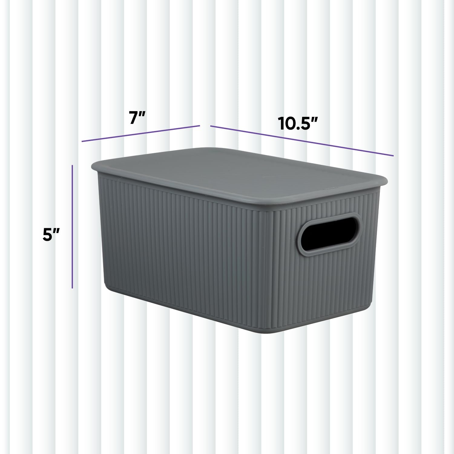 Superio Decorative Lidded Home Storage Bins, Plastic Organizer Baskets, Medium Grey (2 Pack - 5