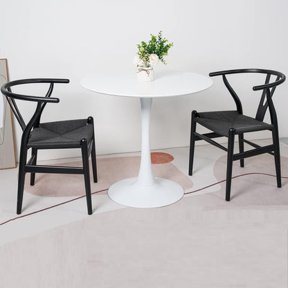 Tomile Set of 2 Bone Chair Solid Wood Y Chair Mid-Century Armrest Dining Chair, Hemp Seat (Wood - Black)