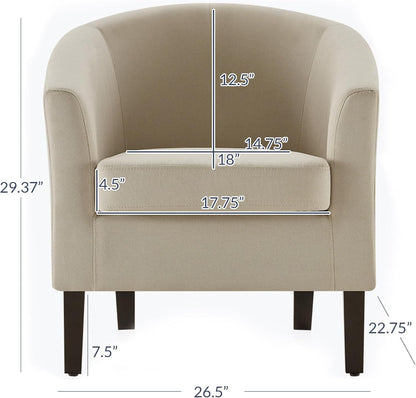 BELLEZE Accent Barrel Chair, Set of 2 Faux Leather Round Club Tub Sofa Corner Chair with Flared Legs and Cozy Soft Padding for Living Room Bedroom Waiting Room - Beige