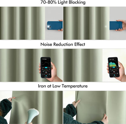 MIULEE Sage Green Back Tab Blackout Curtains 84 Inch Length 2 Panels Set for Living Room Bedroom Privacy, Rod Pocket/Pinch Pleated Thermal Insulated Room Darkening Light Blocking Drapes, W66xL84