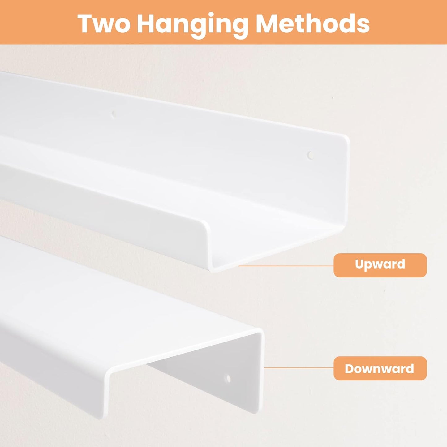 upsimples Acrylic Shelves for Wall Decor, 15" Display Shelf Perfume Organizer for Bathroom, Bedroom, Living Room, Floating Bookshelves for Kids, White, 4 Pack