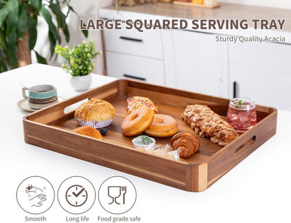 Large Wooden Ottoman Tray, Great 22"x18" Rectangle Trays for Big Ottoman Counter, Huge Kitchen Wood Serving Tray Round Corner, Living Room Coffee Table Decor Centerpiece Organizer Trays