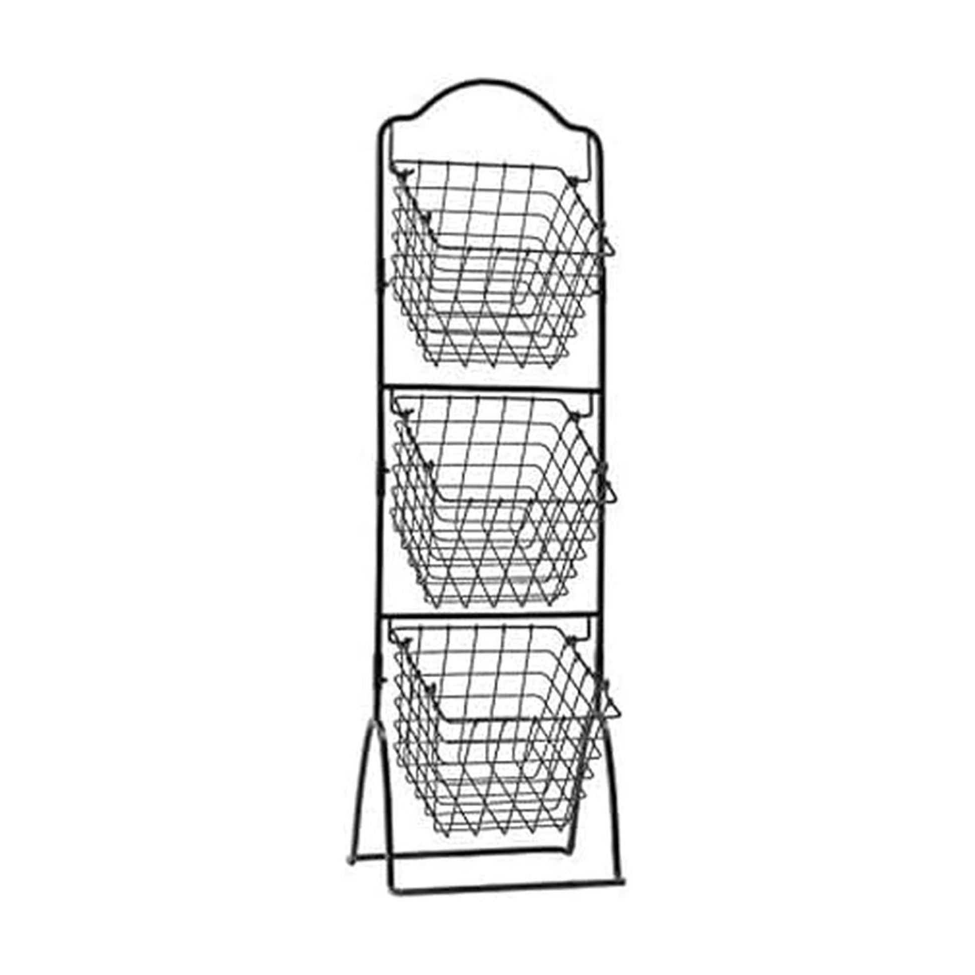 Gourmet Basics by Mikasa 3-Tier Wire Market Basket, Antique Black Metal Kitchen Counter Organizer