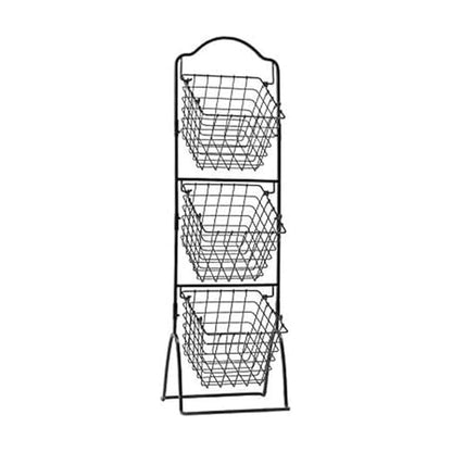 Gourmet Basics by Mikasa 3-Tier Wire Market Basket, Antique Black Metal Kitchen Counter Organizer