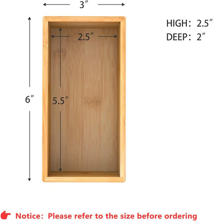 Bamboo Drawer Organizer Utensil Holder for Kitchen, Small Wood Silverware Storage Organizer, Stackable Box Tray for Cutlery, Flatware, Bathroom Caddy for Makeup, Perfume, Jewelry, 6x3x2.5 Inch