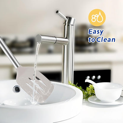 5-Piece Silicone Kitchen Tool Set, BPA-Free, Heat-Resistant, Non-Stick & Dishwasher-Safe, with Slotted/Solid Spoons & Spatulas for Frying, Mixing, Draining – Includes Multi-Purpose Serving Hook(Khaki)