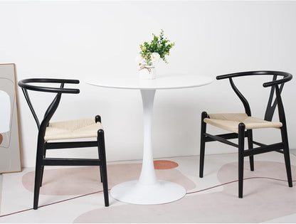 Tomile Solid Wood Wishbone Chair Y Chair Mid-Century Armrest Dining Chair, Hemp Seat (Ash Wood - Black with Natural seat.)