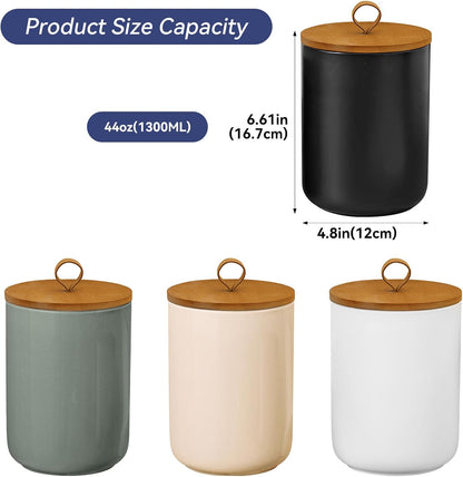 Large Ceramic Storage Jars, Modern Elegant Highly Polished Airtight Gorgeous Storage Canisters with Wooden Lid Food Storage Jar for Kitchen Spice Tea Vanilla Sugar Coffee Beans (Black)