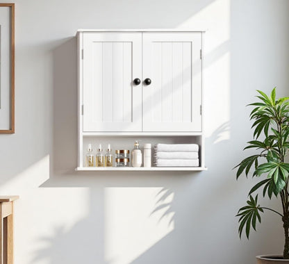 Bathroom Cabinet Wall-Mounted, White Storage Cabinets with Adjustable Shelves, Space-Saving Organizer with 2 Doors for Bathroom, Laundry, Kitchen - Moisture Resistant & Easy Install
