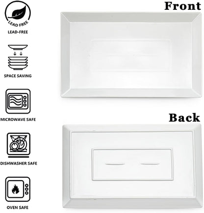 MIECOO Large Serving Platters, 18.5" x 11.5" White Serving Trays Set, Rectangular Porcelain Plates for Party, Wedding, Birthday, Entertaining, Food, Appetizer, Fruit, Sushi, Dessert, Set of 2