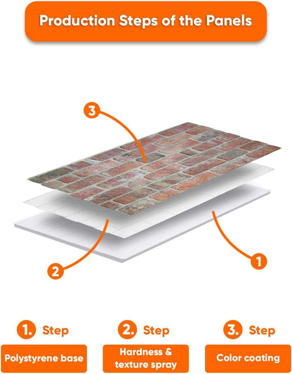 IZODEKOR 3D Wall Panels Brick Effect - Cladding, Stone Look, Styrofoam Facing for Living Room, Kitchen, Bathroom, Balcony, Bedroom and Back of Counter | Stone Bridge (3 Piece Panel) | Covers 16 sq ft