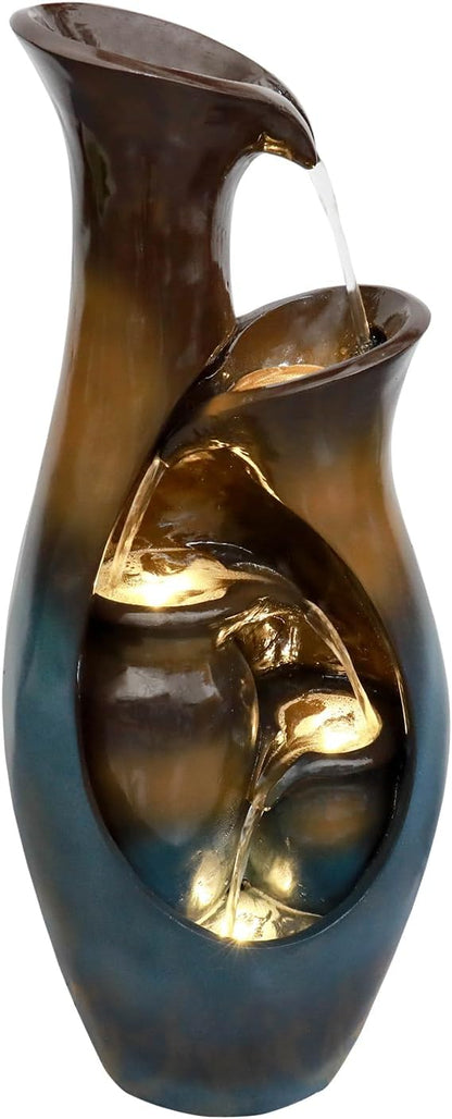 watnature 31.4”H Outdoor Garden Fountains and Waterfalls -Modern Indoor Water Jar Fountain with LED Lights&Pump for Garden, Patio, House, Home Decor, Indoor Zen Fountains Outdoor Waterfall Features