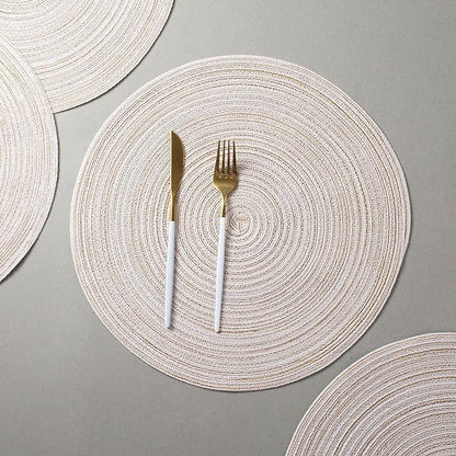 AHHFSMEI Round Braided Placemats Set of 8 Round Table Mats for Dining Tables Natural Woven Heat Resistant Place mats 15 Inch(Beige,8)