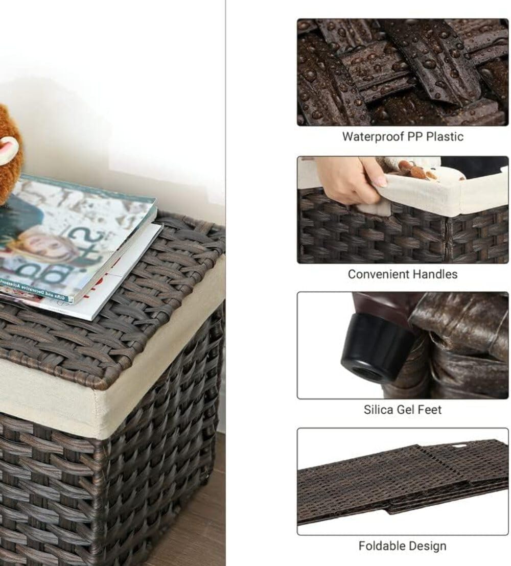 SONGMICS Storage Basket with Lid, Woven Blanket Storage Bin with Handles, Foldable, Removable