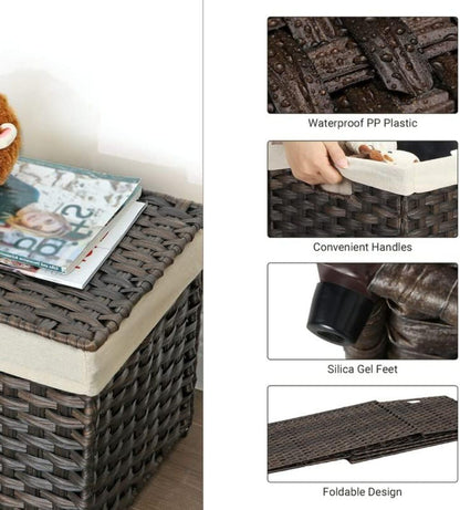 SONGMICS Storage Basket with Lid, Woven Blanket Storage Bin with Handles, Foldable, Removable