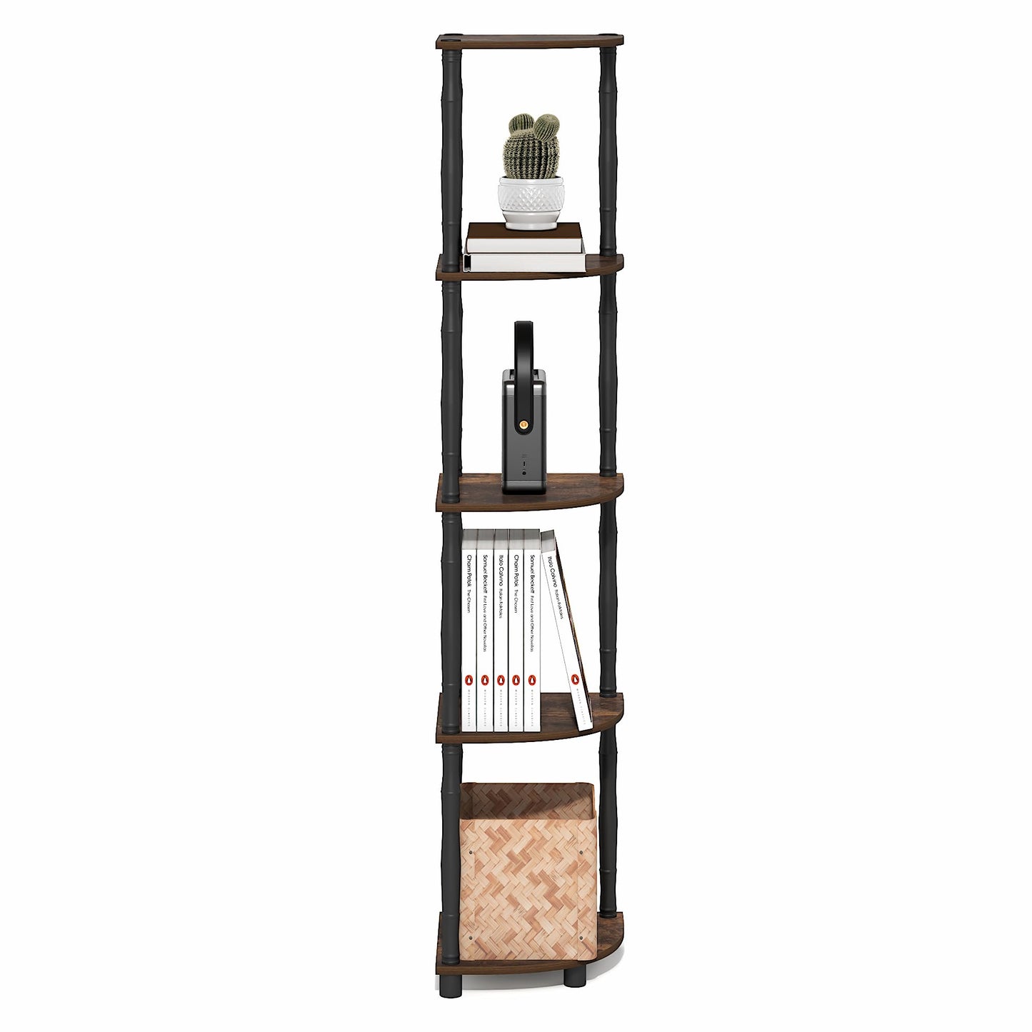 Furinno Turn-N-Tube Storage Shelves, 5-Tier Corner Book Shelf, Standing Corner Shelf, Toolless Open