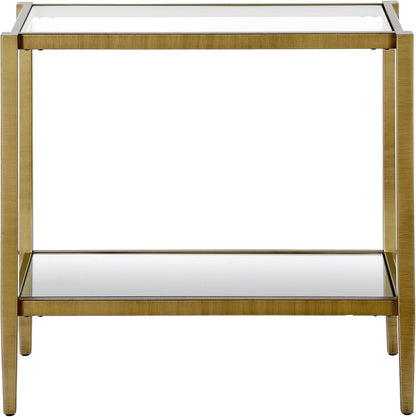 Henn&Hart 24" Wide Rectangular Side Table with Glass Shelf in Antique Brass, Table for Living Room, Bedroom
