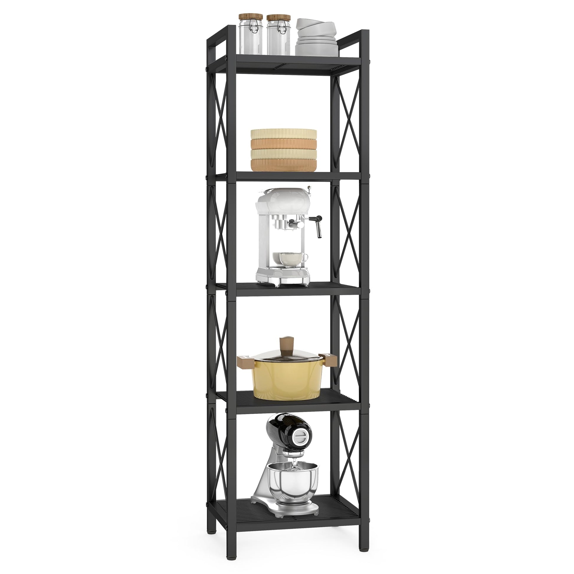 SONGMICS 5-Tier Metal Storage Rack, Shelving Unit with X Side Frames