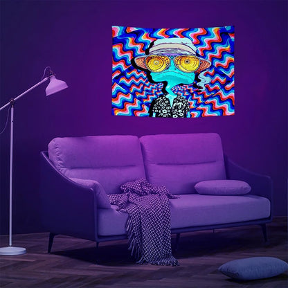 ADDWel Blacklight Frog Tapestry, Hippie Alien Tapestry Glow In The Dark, UV Reactive Black Light Upright Posters Wall Hanging for Bedroom Dorm Living Room Backdrop Decor