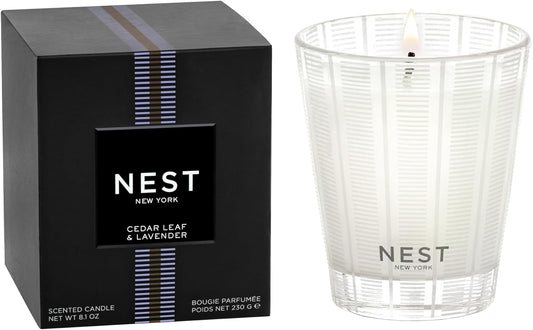NEST New York Scented Classic Candle, Cedar Leaf & Lavender - 8.1 oz - Up to 60-Hour Burn Time - Reusable Glass Vessel