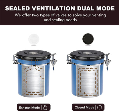 ShanSon Coffee Canister Airtight Coffee Container Stainless Steel Coffee Bean Storage Container with CO2 Release Valve and Scoop Coffee Canister for Beans,Grounds,Sugar,Flour,Tea,Cereal,22OZ,Blue