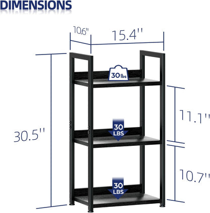 NUMENN Narrow Bookshelf, 3 Tier Bookshelves, Home Office Bookcase Shelf Storage Organizer, Free Standing Storage Shelving Unit for Bedroom, Living Room and Home Office, Black