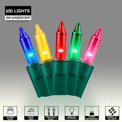 100LIGHTS Multi Extra-Bright with End Connectors Christmas Decorative Lights 5.98m UL Certified Mini String Light Set Waterproof for Home Garden Holiday Christmas Tree Party Patio Wedding