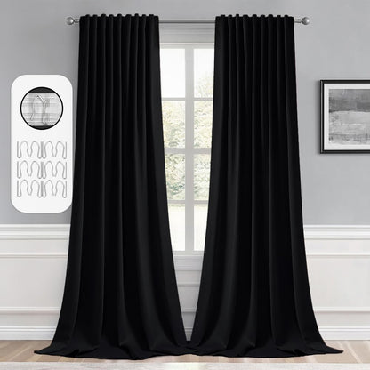 MIULEE Black Back Tab Blackout Curtains 132 Inch Length 2 Panels Set for Living Room Bedroom Privacy, Halloween Rod Pocket/Pinch Pleat Thermal Insulated Room Darkening Pleated Light Blocking Drapes