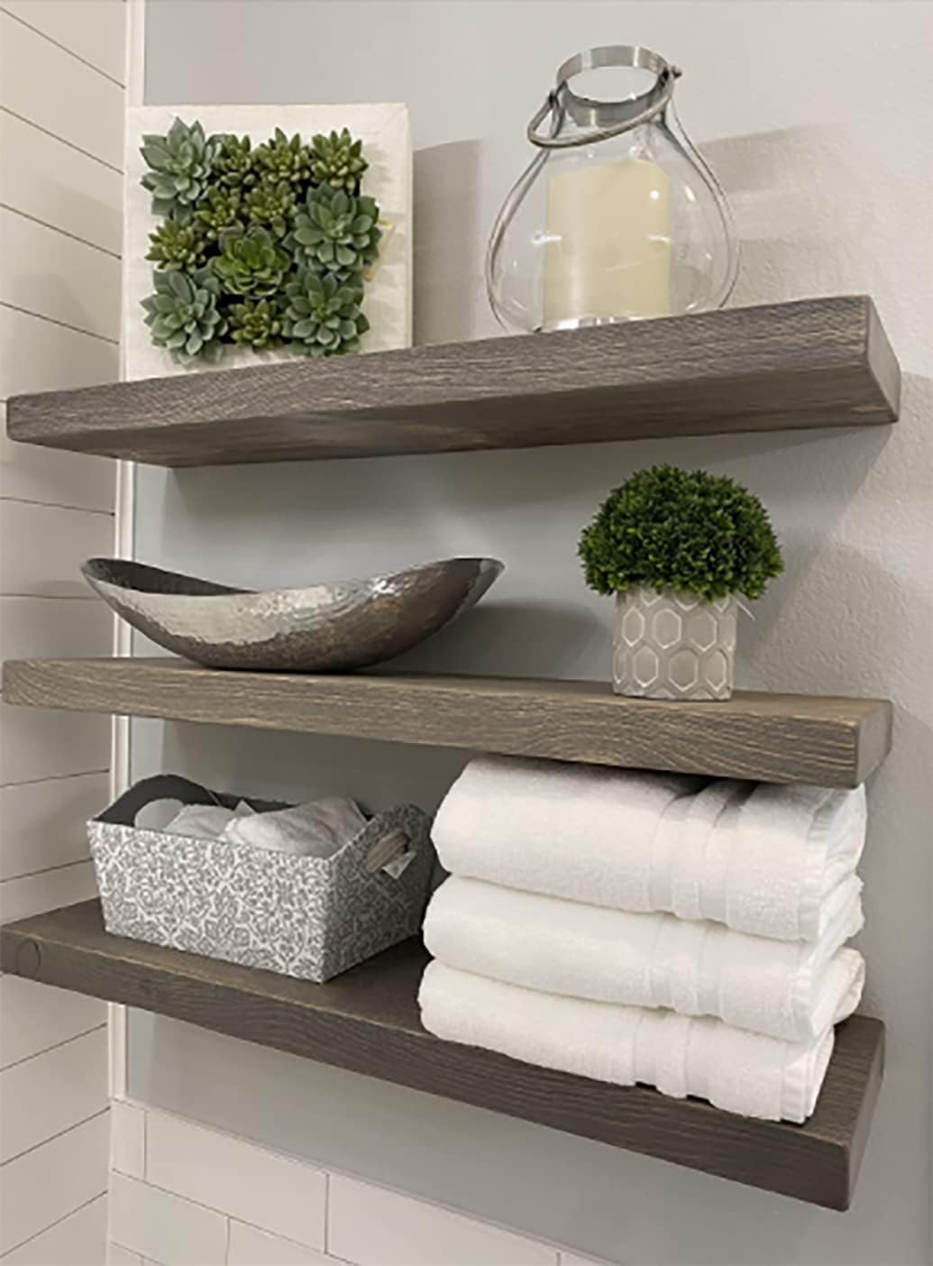 Joel's Antiques - 24 Inch Wooden Floating Shelves for Wall - 24x12x2 in - Made of Natural Wood - Short Deep Heavy Duty Rustic Wall Shelves for Bedroom - Perfect for Bathroom, Kitchen - Gray