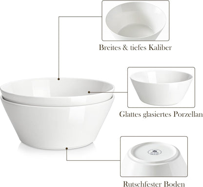 MALACASA Serving Bowls, 105 OZ Large Salad Bowls Set of 2, Porcelain White Bowls for Kitchen, Large Bowl for Salad, Soup, Pho and Fruit, Ceramic Serving Bowls for Party, Microwave Safe, Series Regular