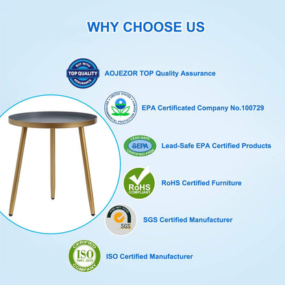 AOJEZOR Side Table: End Table for Indoor Use - Round Side Tables for Small Spaces - Grey Top 3 Legged Gold