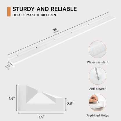 Floating Picture Ledge Shelves for Wall Set of 2, 95 Inches Picture Ledge Shelf with Long Large Nursery Book Shelf for Toys Storage Kids Bookshelf Wall Mounted Living Room Bedroom Decor Frames, White