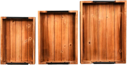 3 Piece Coffee Table Tray Decorative Nested Vintage Wood Serving Tray Set for Eating, Breakfast, Party, Kitchen, Ottoman,Tea Coffee Table Large Ottoman Trays