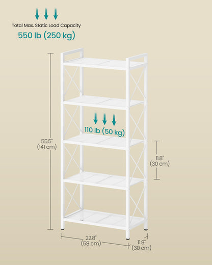 SONGMICS 5-Tier Metal Storage Rack, Shelving Unit with X Side Frames