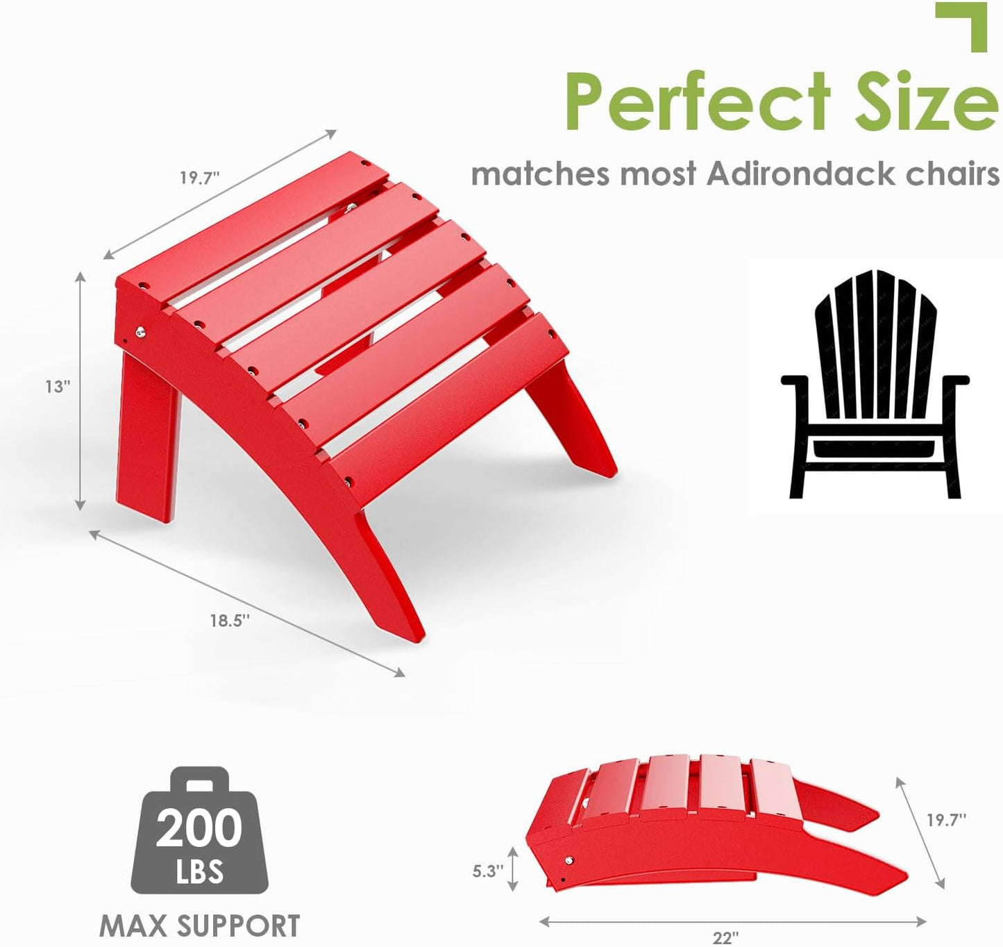 GREENVINES Adirondack-Ottoman | Set of 4 | HDPE Plastic | Outdoor Footrest | All Weather | Foot Rest | Foot Stool | Red | for Adirondack Chair | for Patio Backyard Pool