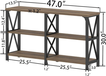 LVB Rustic Console Table, Wood Metal Entryway Table Behind Couch, Industrial Sofa Table with 3 Tier Storage Shelf, Modern Wooden Foyer Hallway Table for Entry Living Room Bedroom, Rustic Oak, 47 Inch