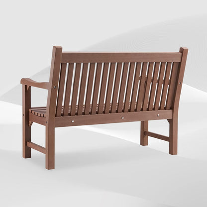 Psilvam Garden Bench, 2-Person Poly Lumber Patio Bench, All-Weather Outdoor Bench That Never Rot and Fade, Suit for Garden, Porch and Park(Brown)