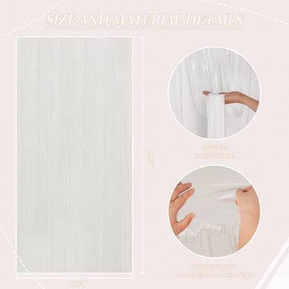 3 Pack Foil Fringe Backdrop - White Shiny Tinsel Curtains for Party Decoration/Photo Booth Props - 3.3x8.2 FT Metallic Foil Backdrop for Birthday, Wedding, Graduation, Christmas.