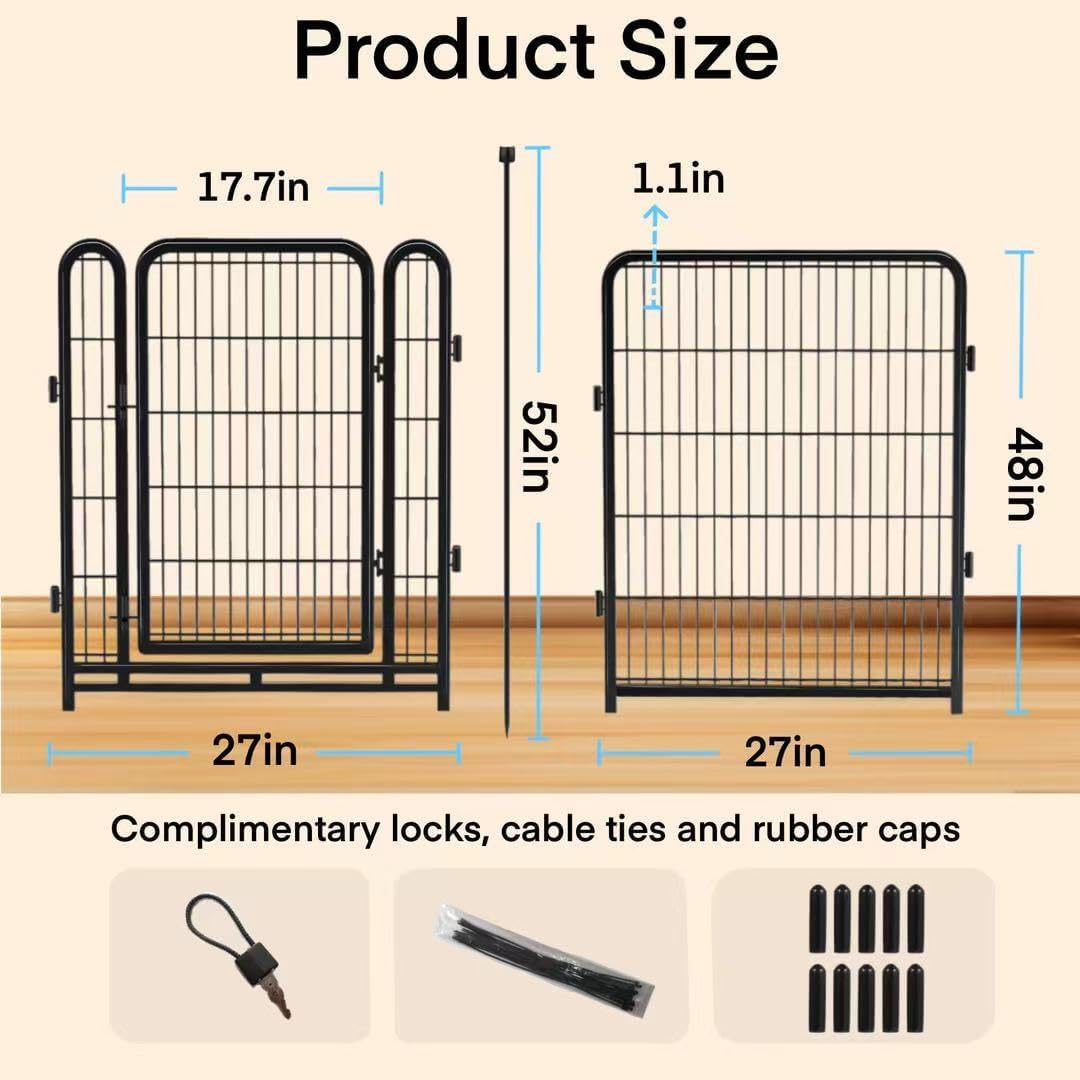 12 Panels Tall Garden Fence Animal Barrie, 48 in(H) X26.6 Ft(L) Wide Door Low Threshold Dog Fence, Black Pet Fence Outdoor, Garden Fence with Gate, Dog Fences Outdoor for Yard