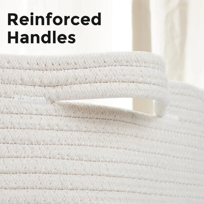 Ravinte Large Storage - 22"x 22"x 14" Blanket Basket for Living Room, Baby Toy Storage, Cotton Rope Woven Laundry (White-Gray)