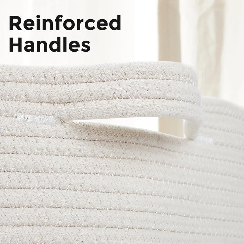 Ravinte Large Storage Basket - 22"x 22"x 14" Blanket Basket for Living Room, Baby Toy Storage Basket, Cotton Rope Basket Woven Laundry Basket (White-Blue)