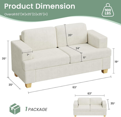 Sofa, 3 Piece Set Comfy Sofa, 2 Loveseat & 3 Seater Couch with Deep Seats for Living Room, Modern Sleeper Couch, Beige Chenille