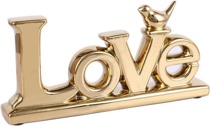 Gold Love Sign Statue - Personalized Home Decor, Bird Sculpture for Living Room, Bedroom, Desktop & Cabinets