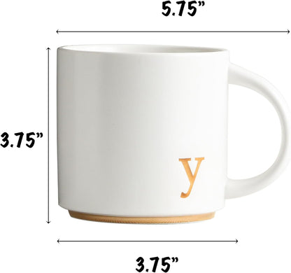 COLLECTIVE HOME - Monogram Ceramic Mugs, 15 oz Golden Initial Coffee Cups, Elegant Alphabet Tea Mugs, Elegant Personalized Mug with Gift Box, Luxurious Cups for Office and Home (y)