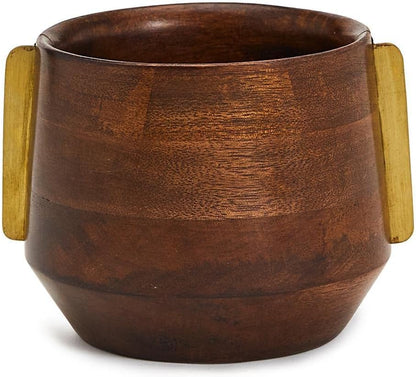 Two's Company Milo Mango Wood Bowl W/Brass Accent (Food Safe) - Mango Wood/Brass