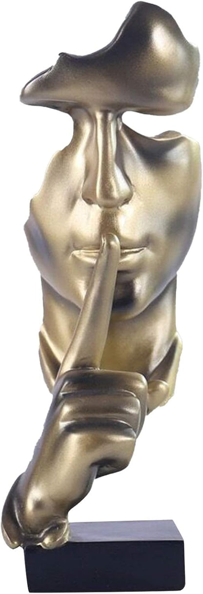 aboxoo Thinker Statue, Silence is Gold Abstract Art Figurine,Modern Home Resin Sculptures Decorative Objects,Table Top Decor for Livingroom Home Decor,Office Study Sculpture,Shh mask Statue(Gold)